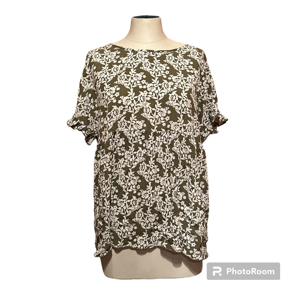 ChicSoul womens 3x Daisy Love green white 100% rayon babydoll top